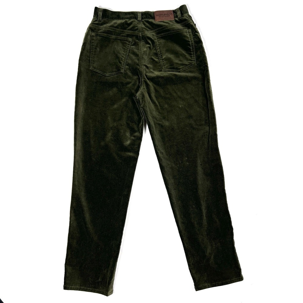 Ralph Lauren Jeans Women's Luxe Velvet Pants Olive Green Stretch Straight Leg 10 - Picture 4 of 9